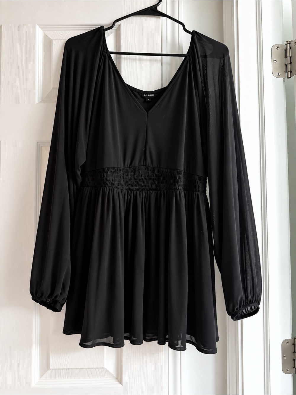torrid Black Long-Sleeve Smocked-Waist Tunic